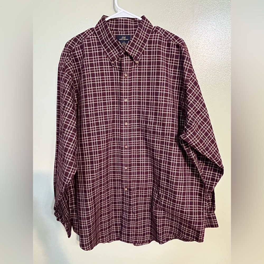 Brooks Brothers 346 Non Iron Burgundy Plaid Button Down Long Sleeves Shirt XL